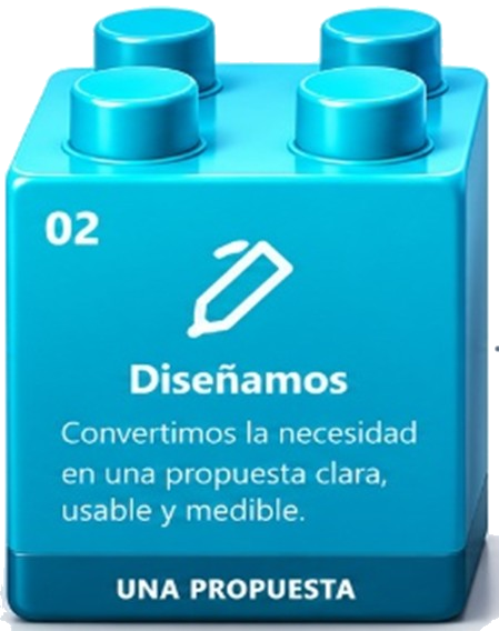 Bloque LEGO cian de la etapa Diseñamos