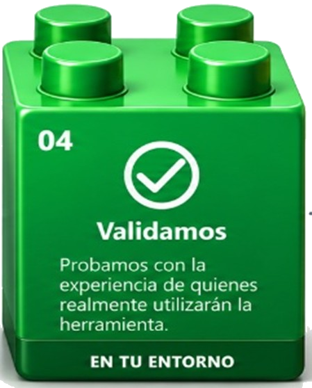 Bloque LEGO verde de la etapa Validamos
